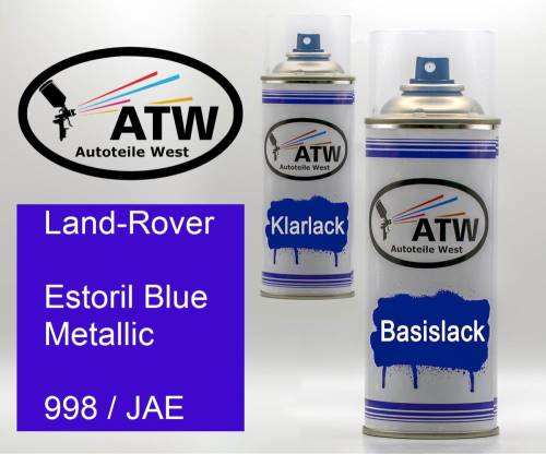 Land-Rover, Estoril Blue Metallic, 998 / JAE: 400ml Sprühdose + 400ml Klarlack - Set, von ATW Autoteile West.